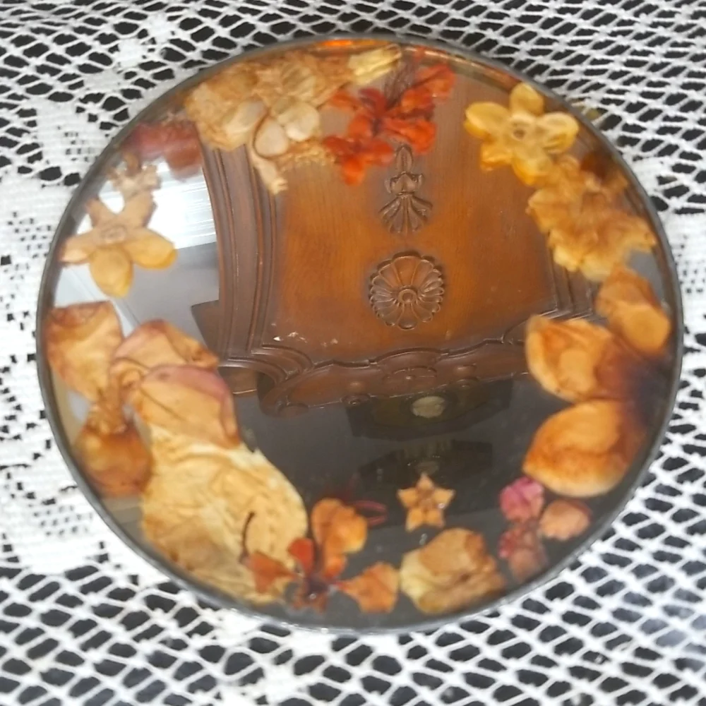 Vintage Handcrafted in Hawaii Mirror Trimmed with Pressed Flowers
